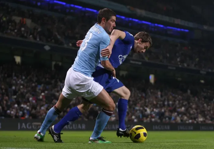 Framed Print : Clash of Coleman and Kolarov: Manchester City vs. Everton (2010) - Barclays Premier League Showdown Framed Print : Clash of Coleman and Kolarov: Manchester City vs. Everton (2010) - Barclays Premier League Showdown