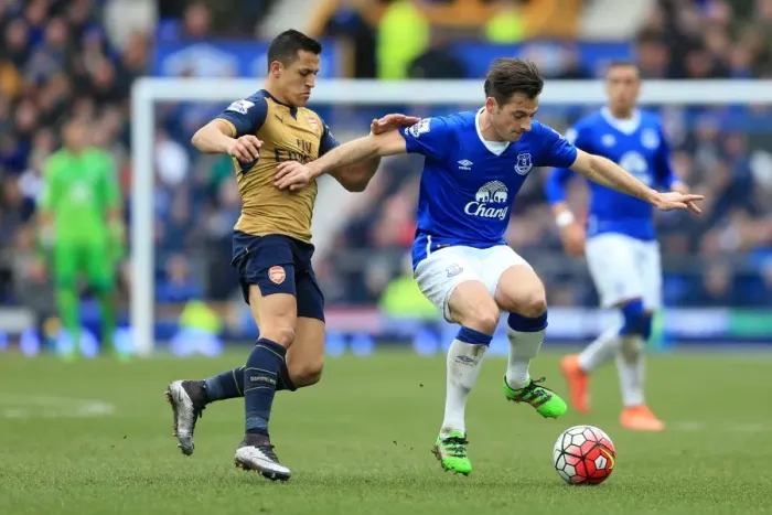 Framed Print : Clash at Goodison Park: Sanchez vs. Baines in Premier League Showdown