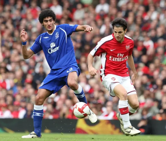 Framed Print : Clash of the Midfield Titans: Fabregas vs. Fellaini, Arsenal vs. Everton, Premier League, Emirates Stadium, October 2008