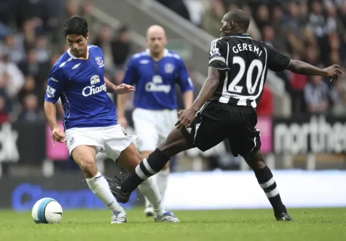 Framed Print : Clash of Midfield Titans: Geremi vs. Arteta at St. James Park - Everton vs. Newcastle United, 2007