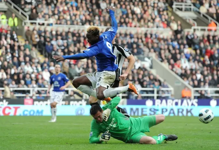 Framed Print : Clash at St. James Park: Louis Saha vs. Steve Harper - Everton vs. Newcastle United (05 March 2011) Framed Print : Clash at St. James Park: Louis Saha vs. Steve Harper - Everton vs. Newcastle United (05 March 2011)