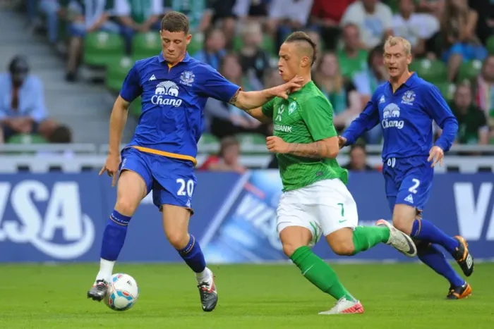Framed Print : Clash of Talents: Marko Arnautovic vs. Ross Barkley in Werder Bremen's Pre-Season Friendly Against Everton (2011) Framed Print : Clash of Talents: Marko Arnautovic vs. Ross Barkley in Werder Bremen's Pre-Season Friendly Against Everton (2011)