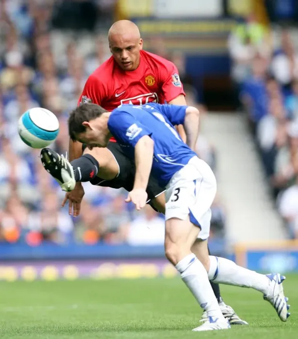 Framed Print : Clash of Titans: Baines vs. Brown at Goodison Park, Everton vs. Manchester United, 2007 Framed Print : Clash of Titans: Baines vs. Brown at Goodison Park, Everton vs. Manchester United, 2007