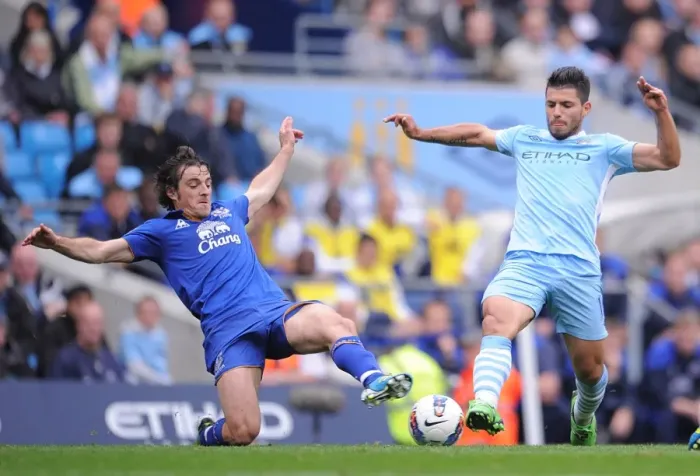Framed Print : Clash of Titans: Leighton Baines vs. Sergio Aguero - Manchester City vs. Everton, Premier League (September 24, 2011) Framed Print : Clash of Titans: Leighton Baines vs. Sergio Aguero - Manchester City vs. Everton, Premier League (September 24, 2011)