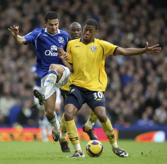 Framed Print : Clash of the Titans: Tim Cahill vs. Ryan Donk - Everton vs. West Bromwich Albion, Barclays Premier League (Feb. 28, 2009) Framed Print : Clash of the Titans: Tim Cahill vs. Ryan Donk - Everton vs. West Bromwich Albion, Barclays Premier League (Feb. 28, 2009)