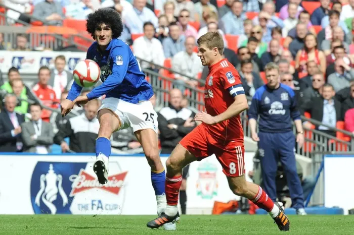 Framed Print : Clash at Wembley: A Battle of Midfield Giants - Steven Gerrard vs. Marouane Fellaini (FA Cup Semi-Final: Liverpool vs. Everton, 14 April 2012) Framed Print : Clash at Wembley: A Battle of Midfield Giants - Steven Gerrard vs. Marouane Fellaini (FA Cup Semi-Final: Liverpool vs. Everton, 14 April 2012)