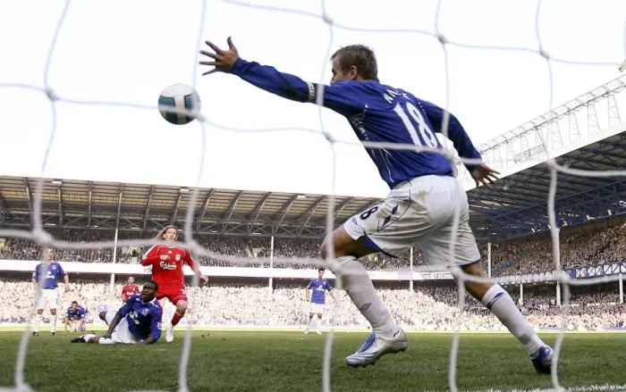 Framed Print : Controversial Handball by Phil Neville: Everton vs. Liverpool, Premier League 2007 - Penalty Conceded at Goodison Park