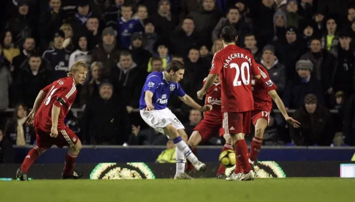Framed Print : Dan Gosling Scores the First Goal: Everton vs. Liverpool FA Cup Fourth Round Replay, Goodison Park - 2009
