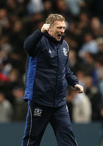 David Moyes Jubilant Moment: Everton's Second Goal Against Manchester City in Barclays Premier League