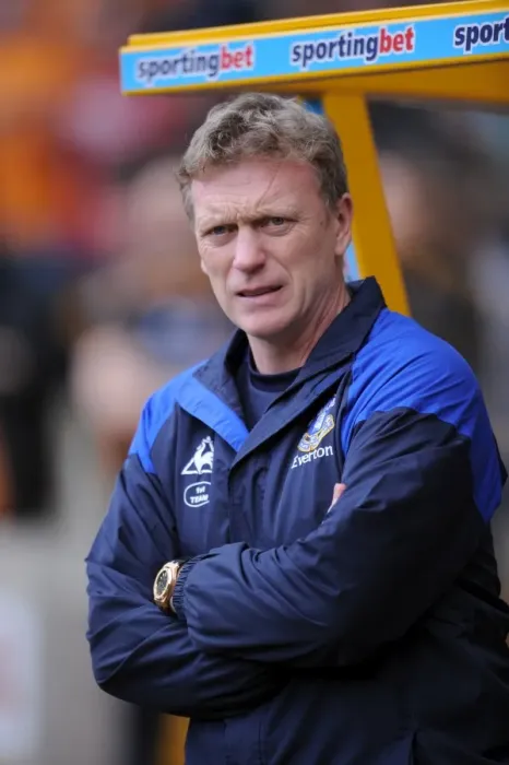 Framed Print : David Moyes Watches Everton Battle Wolverhampton Wanderers in Premier League Showdown at Molineux (06 May 2012)