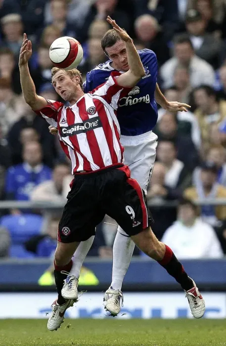 Framed Print : David Weir vs. Rob Hulse: A Battle at Everton v Sheffield United, October 21, 2006 Framed Print : David Weir vs. Rob Hulse: A Battle at Everton v Sheffield United, October 21, 2006