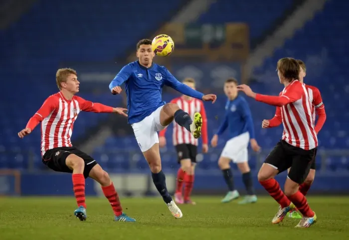 Framed Print : Delial Brewster in Action: Everton's Youth Star Shines at Goodison Park during FA Youth Cup Match against Southampton Framed Print : Delial Brewster in Action: Everton's Youth Star Shines at Goodison Park during FA Youth Cup Match against Southampton