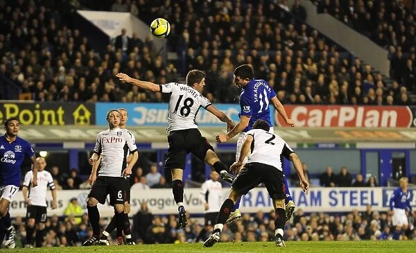 Denis Stracqualursi Scores the First Goal for Everton Against Fulham in FA Cup Fourth Round at Goodison Park