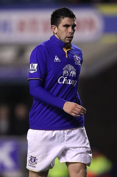 Denis Stracqualursi Scores the Winning Goal for Everton Against Bolton Wanderers at Goodison Park (04 January 2012)