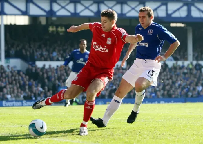Framed Print : The Derby Showdown: Gerrard vs. Stubbs at Goodison Park (2007) - Everton vs. Liverpool Football Rivalry Framed Print : The Derby Showdown: Gerrard vs. Stubbs at Goodison Park (2007) - Everton vs. Liverpool Football Rivalry