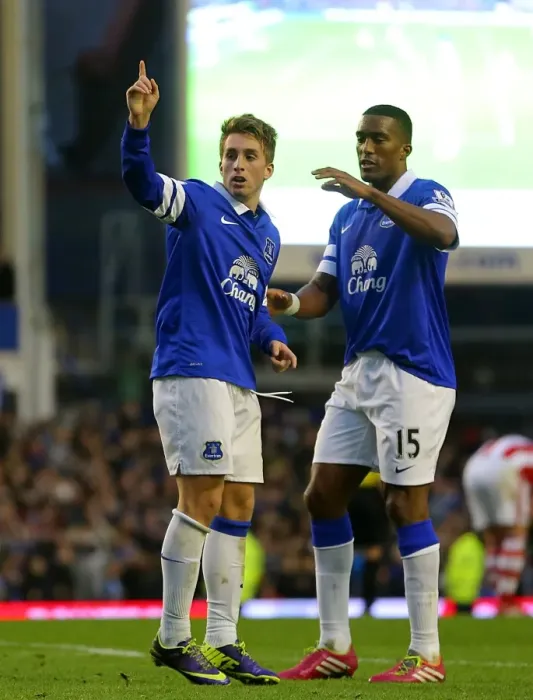 Framed Print : Deulofeu and Distin: Everton's Unforgettable Goal Celebration vs Stoke City (4-0) Framed Print : Deulofeu and Distin: Everton's Unforgettable Goal Celebration vs Stoke City (4-0)