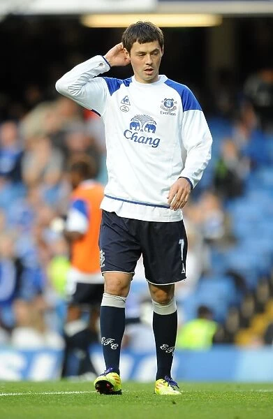 Diniyar Bilyaletdinov of Everton in Pre-Match Warm-Up at Stamford Bridge Before Chelsea vs Everton (15 October 2011)