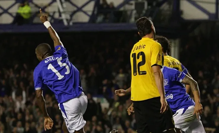 Framed Print : Distin Scores the Second Goal: Everton FC vs AEK Athens, UEFA Europa League, Goodison Park Framed Print : Distin Scores the Second Goal: Everton FC vs AEK Athens, UEFA Europa League, Goodison Park