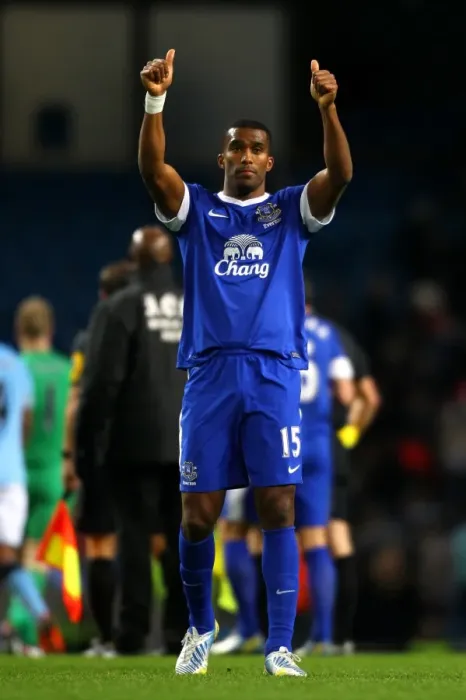 Framed Print : Distin's Thumbs-Up: Manchester City vs. Everton (1-1) - Etihad Stadium, Barclays Premier League (December 1, 2012)