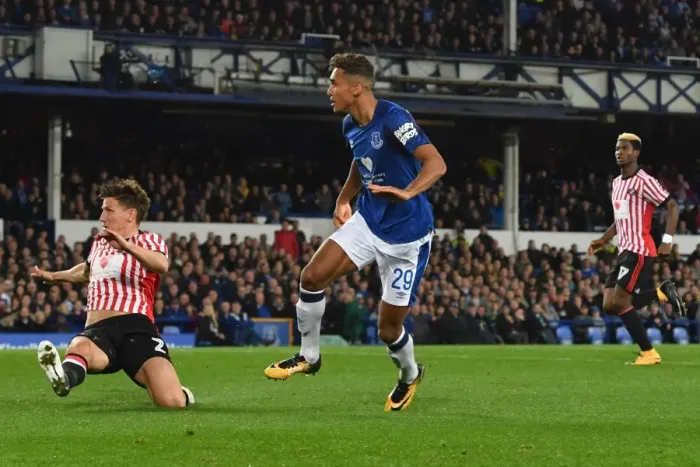 Framed Print : Dominic Calvert-Lewin Scores the Second Goal: Everton vs Sunderland in Carabao Cup Third Round at Goodison Park
