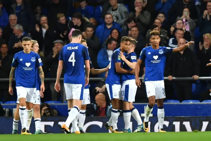 Framed Print : Dominic Calvert-Lewin's Goal Celebration: Everton Advances to Carabao Cup Fourth Round vs Sunderland at Goodison Park