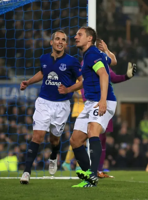 Framed Print : Double the Joy: Jagielka and Osman's Europa League Goal Celebration for Everton Framed Print : Double the Joy: Jagielka and Osman's Europa League Goal Celebration for Everton