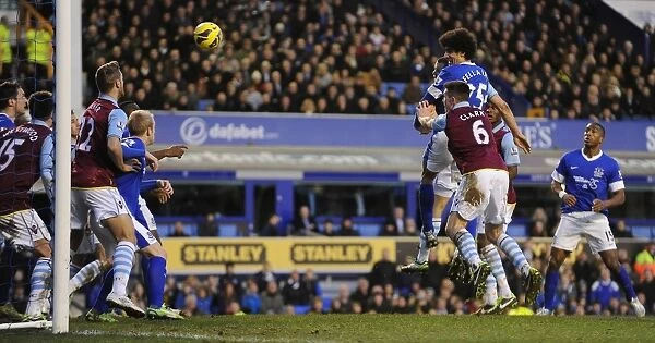 Dramatic Equalizer: Marouane Fellaini's Header Saves a Point for Everton in Thrilling 3-3 Comeback vs. Aston Villa (Barclays Premier League, February 2, 2013)