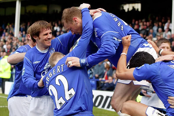 Duncan Ferguson is mobbed after his goal