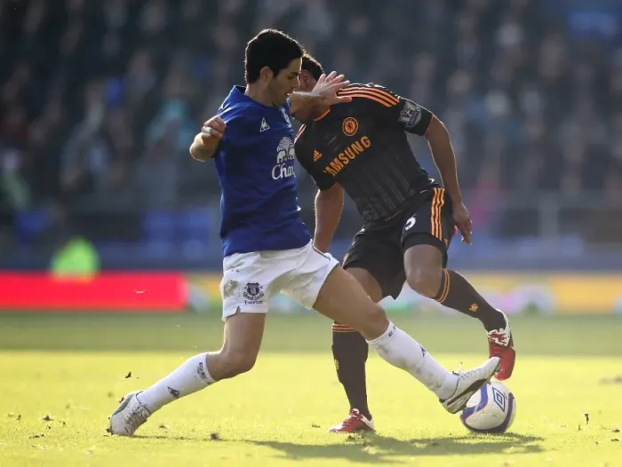 Framed Print : Epic FA Cup Showdown: Mikel Arteta vs. Florent Malouda - Football Rivals Clash at Goodison Park (2011 Everton vs. Chelsea)