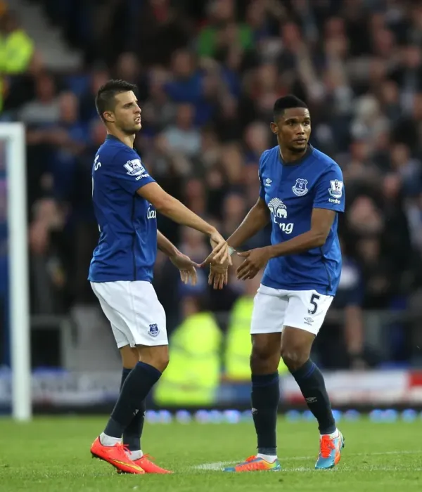 Framed Print : Eto'o and Mirallas in Glory: Everton's Triumphant Third Goal vs. Chelsea (BPL) Framed Print : Eto'o and Mirallas in Glory: Everton's Triumphant Third Goal vs. Chelsea (BPL)
