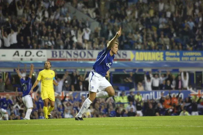 Framed Print : Euphoric Moment: James Beattie's Thrilling Goal Celebration for Everton FC Framed Print : Euphoric Moment: James Beattie's Thrilling Goal Celebration for Everton FC