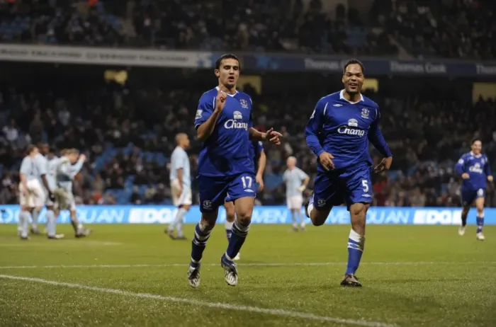 Framed Print : Euphoric Tim Cahill: Scoring Everton's Historic First Goal Against Manchester City (08 / 09) Framed Print : Euphoric Tim Cahill: Scoring Everton's Historic First Goal Against Manchester City (08 / 09)
