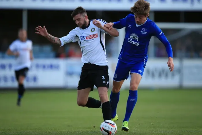 Framed Print : Evans vs Desart: A Fierce Rivalry Unfolds - Everton U21s Pre-Season Battle