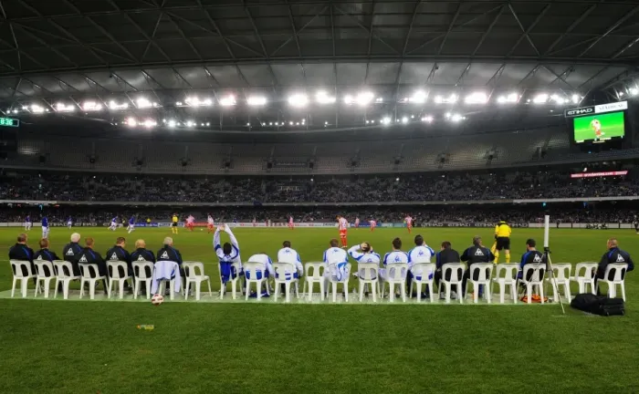 Framed Print : Everton Bench: Focused at Etihad Stadium - Melbourne Heart vs Everton Pre-Season Friendly Framed Print : Everton Bench: Focused at Etihad Stadium - Melbourne Heart vs Everton Pre-Season Friendly