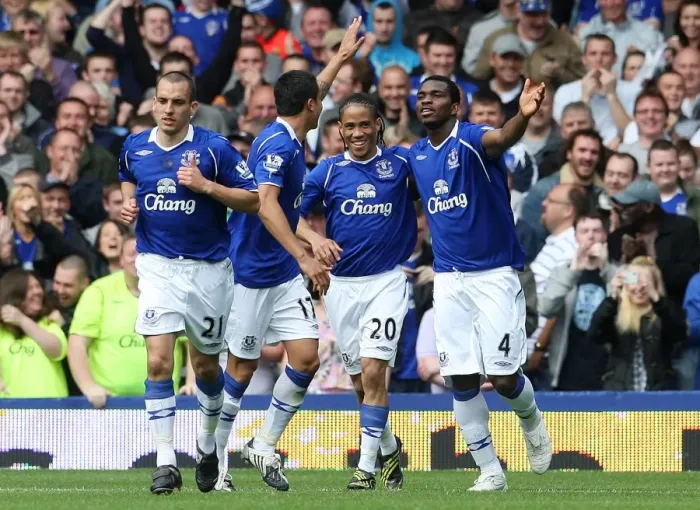 Framed Print : Everton Celebrates: Yobo Scores the Second Goal vs. West Ham, Premier League 2009 Framed Print : Everton Celebrates: Yobo Scores the Second Goal vs. West Ham, Premier League 2009