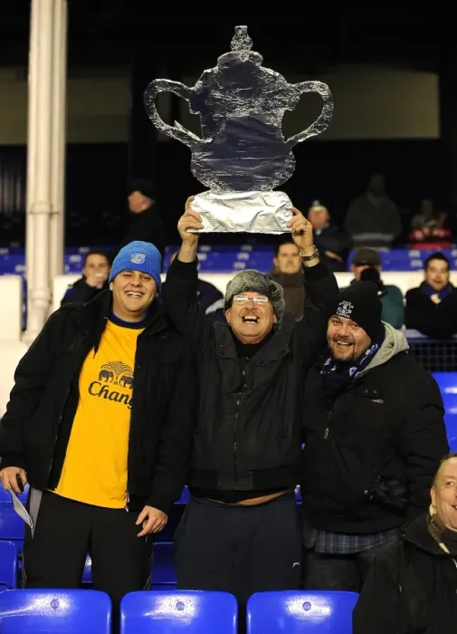 Framed Print : Everton Faithful Unite: Homemade FA Cup Tribute at Goodison Park During Everton vs. Fulham (FA Cup - Round 4 - 27 January 2012)