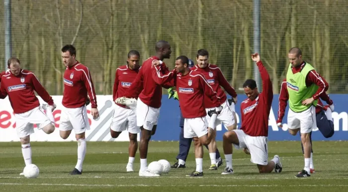 Framed Print : Everton FC: England Training Session - Rooney, Terry, Cole, Johnson, Downing, Lescott, and Upson Framed Print : Everton FC: England Training Session - Rooney, Terry, Cole, Johnson, Downing, Lescott, and Upson