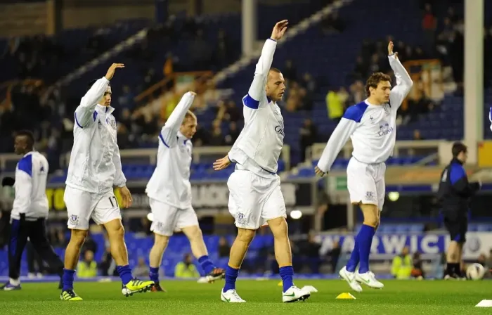 Framed Print : Everton FC: Gearing Up for the Battle at Goodison Park - Pre-Match Warm-Up vs. Arsenal (Premier League 2012)