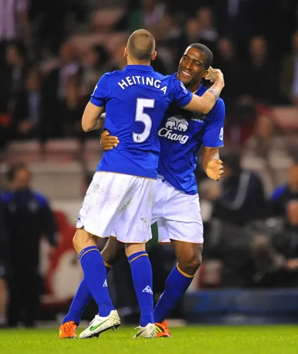 Framed Print : Everton FC: Heitinga and Distin's Triumphant FA Cup Victory over Sunderland (March 27, 2012)