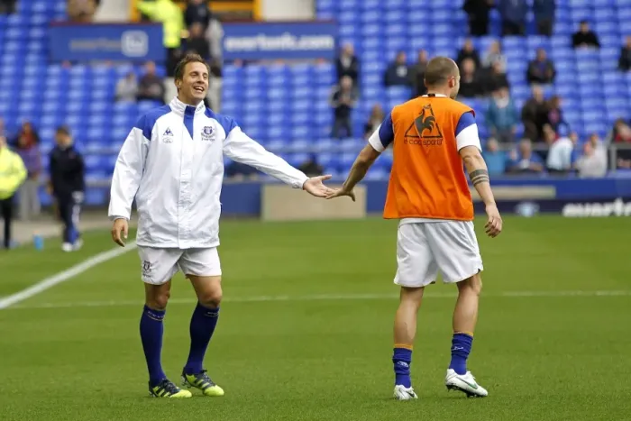 Framed Print : Everton FC: Heitinga and Jagielka Pre-Match Warm-Up at Goodison Park (31 March 2012 vs West Bromwich Albion)