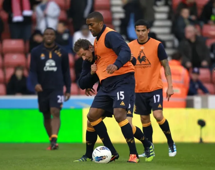 Framed Print : Everton FC: Jagielka and Distin in Focus at Britannia Stadium before Stoke City Showdown (BPL 2012) Framed Print : Everton FC: Jagielka and Distin in Focus at Britannia Stadium before Stoke City Showdown (BPL 2012)