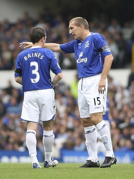 Everton FC: Leighton Baines and Alan Stubbs in Action Against Blackburn Rovers, 2007-08 Premier League