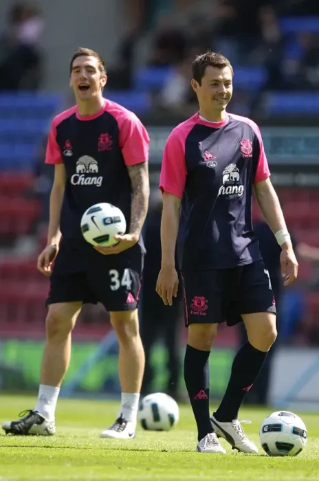 Framed Print : Everton FC: Shane Duffy and Diniyar Bilyaletdinov Preparing for Wigan Athletic Clash (BPL, 30 April 2011) Framed Print : Everton FC: Shane Duffy and Diniyar Bilyaletdinov Preparing for Wigan Athletic Clash (BPL, 30 April 2011)