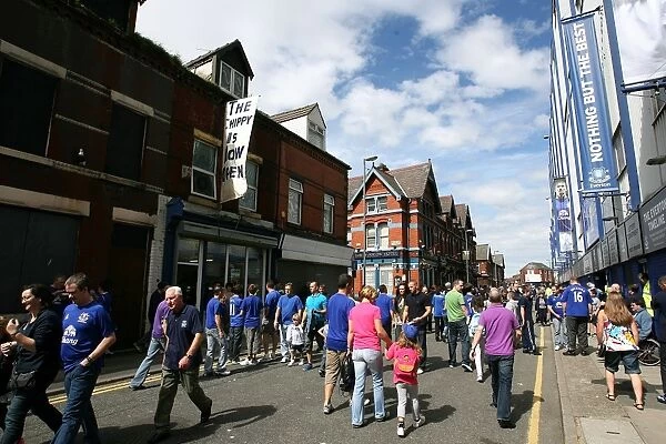 Everton FC: Thrilled Fans Gathering Outside Goodison Park Ahead of Everton vs. Wolverhampton Wanderers (Premier League 2010)