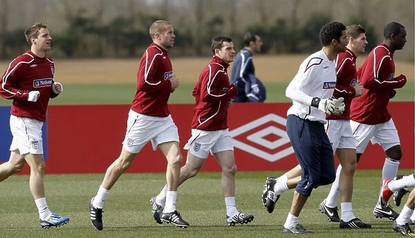 Everton FC Training: Jagielka, Upson, Baines, James, Gerrard, Heskey at England's London Colney Facility (March 2009)
