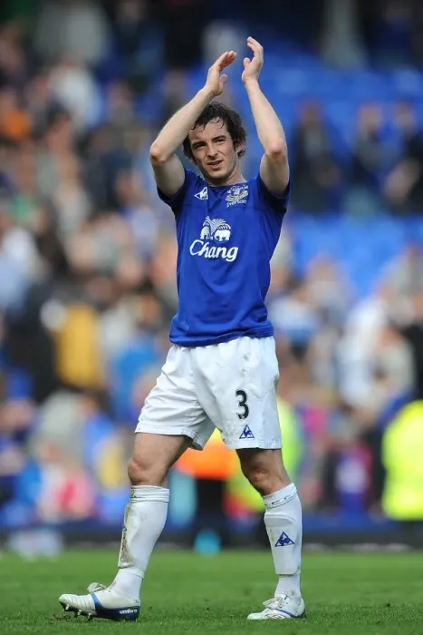 Framed Print : Everton FC's Leighton Baines: Celebrating Victory Over Blackburn Rovers in the Barclays Premier League (16 April 2011, Goodison Park)