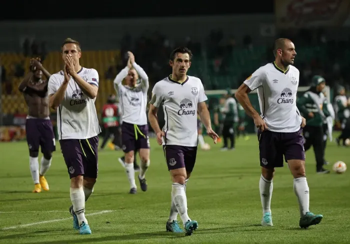 Framed Print : Everton Players Show Appreciation: Jagielka, Baines, and Gibson Applaud Everton Fans after UEFA Europa League Match vs FC Krasnodar Framed Print : Everton Players Show Appreciation: Jagielka, Baines, and Gibson Applaud Everton Fans after UEFA Europa League Match vs FC Krasnodar