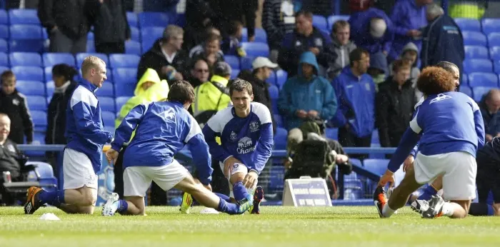 Framed Print : Everton Players Gear Up for Kick-off: Everton vs Wigan Athletic, Barclays Premier League (September 17, 2011) Framed Print : Everton Players Gear Up for Kick-off: Everton vs Wigan Athletic, Barclays Premier League (September 17, 2011)