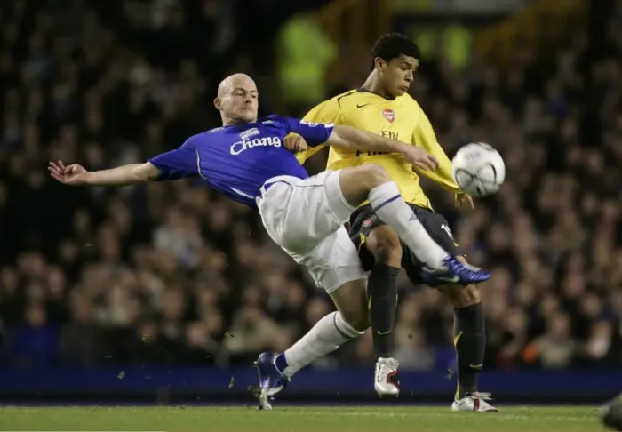 Framed Print : Everton v Arsenal Carling Cup Fourth Round Andy Johnson in action against Arsenals Denilson Framed Print : Everton v Arsenal Carling Cup Fourth Round Andy Johnson in action against Arsenals Denilson
