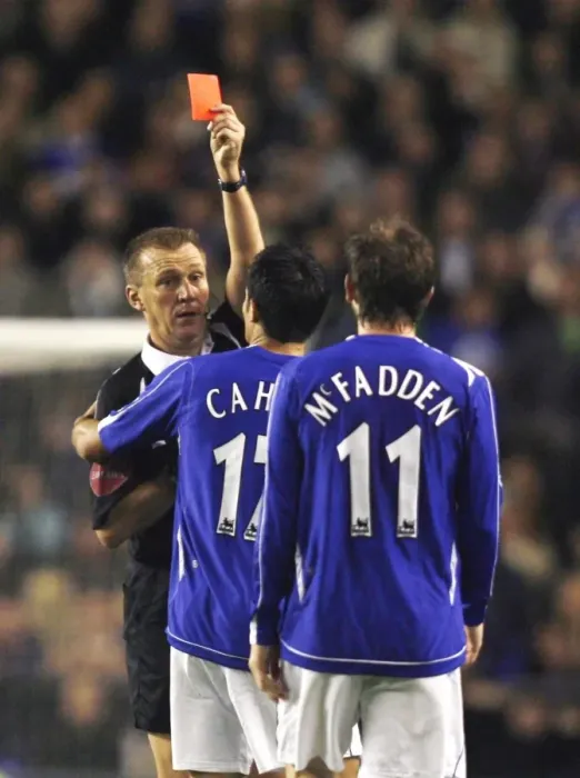 Framed Print : Everton v Arsenal Carling Cup Fourth Round Evertons James McFadden is sent off by Referee Graham Framed Print : Everton v Arsenal Carling Cup Fourth Round Evertons James McFadden is sent off by Referee Graham